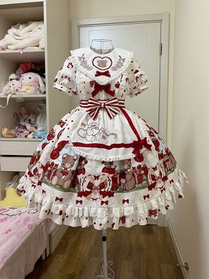taobao agent Strawberry, plush velvet genuine gift box, cute short sleeve dress, Lolita style, Lolita OP