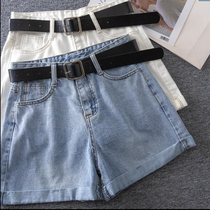 Tide brand 2021 summer large size blue denim shorts womens large size high waist thin loose wild wide-legged pants tide