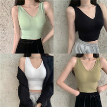 Camcorder vest womens summer wearing knitted hot girl tight inner with chest pad back underwear sports short top