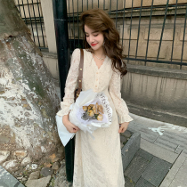 AMI NANA ◆ Autumn  Winter New French Vintage Lace Dress Womens Waist Thin Fairy Skirt Temperament Long Skirt