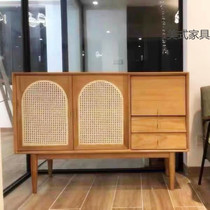 Japanese side cabinet rattan tea cabinet Nordic solid wood simple locker Net Red Wall porch cabinet