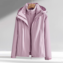 Winter masthead women plus velvet thickened three-in-one detachable waterproof middle-aged and elderly jacket large size plus fat