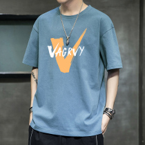 Short Sleeve T-shirt Men 2022 New Round Collar Body Shirt Summer Half Sleeve Blue Mid-Sleeve Thin on clothes trendy