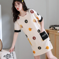 2021 New Sleepwear Sleeping Dress Woman Summer Pure Cotton Short Sleeve Thin cute Cartoon Network Red bursting All-cotton Home Residence Dress