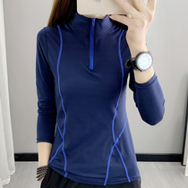 Quick-drying clothes long sleeve T-shirt female spring and autumn collar thin velvet elastic breathable thin fitness running sports yoga clothing