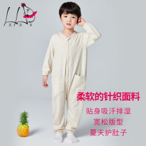 Boys  one-piece pajamas Summer childrens cotton long-sleeved thin anti-kick breathable air conditioning clothes toilet in the big child baby