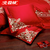 Arctic velvet red pure cotton embroidery bed pillow Wedding pure cotton pillow 60*60 sofa cushion cover a pair