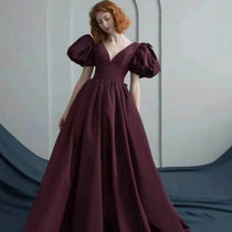 Toast dress bride 2021 new temperament satin purple sweet catwalk performance evening dress banquet host niche