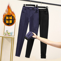 2020 winter size plus velvet pants female middle-aged fat mother elastic thick waist Korean slim leg pants