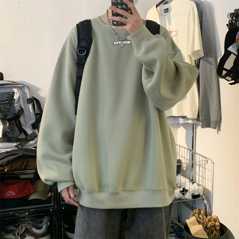 Milk Green American Sweater Men's Spring and Autumn Round Neck Hatless Large Size Fashion Brand Early Autumn High Street Couple Wear Clothes