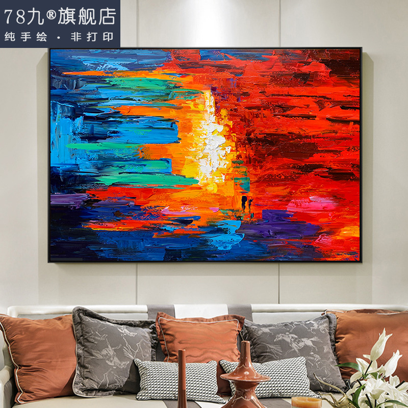 Modern Villa Living Room Hand-painted Abstract Oil Painting Office Hand-painted Big Red Hanging Painting Dafen Village Customized Painting