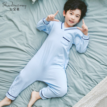Upper Baomai childrens conjoined pajamas boys Spring and Autumn new boys long sleeve jumpsuit pajamas anti-cold cotton