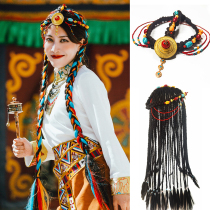 Tibetan one-piece wig Tibetan braid hair pressure belt Tibetan travel style Tibetan clothing headdress hair accessories photo folk dance