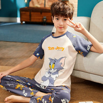 Childrens pajamas boys thin cotton summer short-sleeved trousers in the big kids kids cotton loungewear set shorts