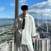 (VERA KANE)Korean ins casual loose Yuppie college style long-sleeved shirt with chain tie hipster
