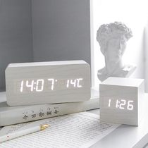  Simple wooden alarm clock LED silent electronic clock Creative fashion bedside clock Dormitory table clock decoration luminous clock