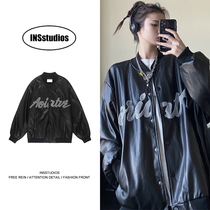 INSstuDios fur coat baseball clothes Chauffins American retro flocking towel embroidered jacket jacket for men and women
