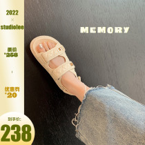 (Welfare Payments) Grape Moms Studiolee Small Scent Wind Rhombus Thick Flat-bottomed Magic Stick Sandal Women Summer Outwear