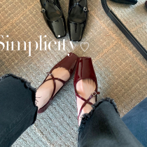 Grapes moms tudiolee spring summer single shoes female French style retro square head lacquered leather cross with coarse and mary precious shoes