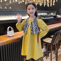  Girls  autumn dresses 2021 new Western style spring and autumn childrens net red girls vest skirt suit