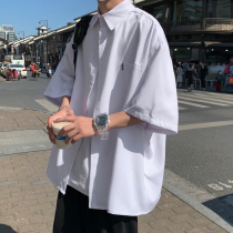 Summer short-sleeved shirt Mens Hong Kong style Korean version of the trend bf handsome loose casual shirt Tide brand college style jacket