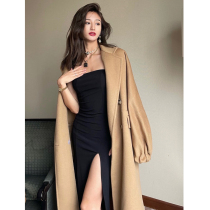 HBE water brother Bud Brown double wool coat coat coat women autumn and winter camel medium long cashmere coat