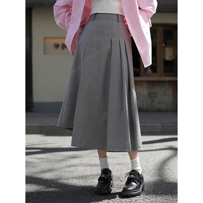 taobao agent Small design asymmetrical long black colored spring summer pleated skirt, trend of season, mid-length