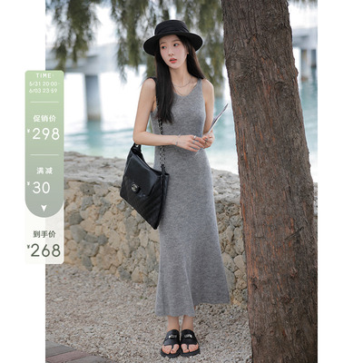 taobao agent Knitted woolen spring slip dress, dress with sleeves, V-neckline, sleevless