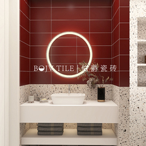 French retro red bathroom toilet wall tiles Macaroon toilet kitchen tiles hostel balcony non-slip floor tiles
