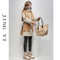 Casual jacket 2021 new spring and autumn womens mid-length British style high-end tooling windbreaker womens Korean loose