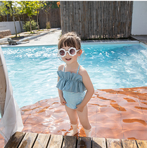 2020 new childrens one-piece swimsuit girl female baby princess one-piece plaid swimsuit baby girl swimsuit