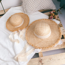 New lace strap straw hat mother and daughter parent-child hat Lafite straw hat girl Summer big brimmed hat Beach Hat sun hat