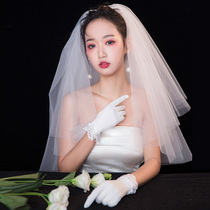 2021 bridal veil wedding dress new headdress super Xian Sen tie certificate Champagne-colored puff travel photo props veil