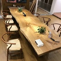Big board conference table long table solid wood desk log natural side tea table tea table homestay wooden dining table and chair