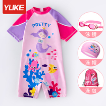 Childrens swimsuit girls summer 2021 new girl one-piece boxer baby sunscreen quick-drying cartoon cute swimsuit
