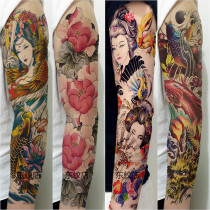 4 geisha flower arm tattoo stickers full arm waterproof men and women long-lasting carp rose simulation arm tattoo