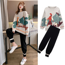 Pregnant women sweater set spring and autumn clothes out fashion new autumn and winter knitted top early autumn loose two-piece women