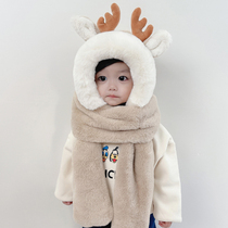 Baby hat winter children windproof ear protection hat boys and girls plus velvet padded hat scarf gloves one hat