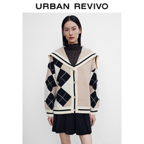 UR2022 spring new products womens clothing retro style plaid loose soft glutinous knit jacket WU01S9DE2000