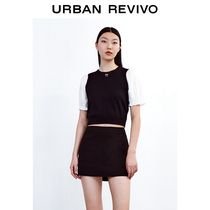 UR2022 spring new pint woman dress sweet and beautiful butterfly knot splicing bubble cuff knit T-shirt WG10S9BN2014