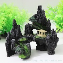 Xinkou fish tank simulation rockery stone decorations Diverse styles Resin materials Mountains gazebo bridge
