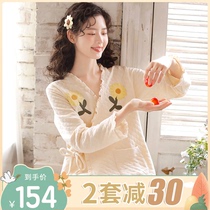 Fuduo Yuezi clothing in October spring and autumn postpartum lactation pajamas cotton pregnant women feeding milk clothing 11 pregnancy kimono home clothing