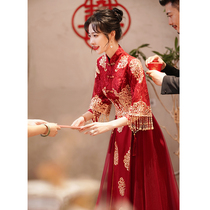Chinese toast to the brides summer 2021 new wine red qipao wedding gown womens show and senior sensation summer
