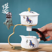 Dehua white porcelain Kung Fu tea set Home ceramic tea brewing office living room Lazy automatic cover bowl