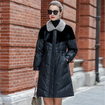 2021 Winter new leather down jacket sheep leather womens long fur coat mink collar size