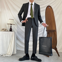  Korean version of the solid color suit suit mens professional best man business formal black slim casual small suit two-piece suit