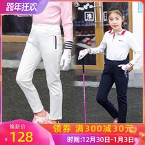 Summer and autumn childrens golf clothing girl long pants elastic elastic middle child casual sports pants student pants