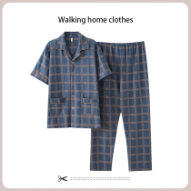 Brand clearance pick-up leak cut standard tail goods pajamas mens summer short sleeve cotton loungewear summer cotton set thin