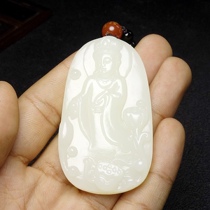 Hetian White Jade Guanyin pendant men Fulian Guanyin jade pendant
