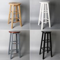 Solid wood bar bench retro bar stool front desk chair photo creative American high foot Stool Round Stool